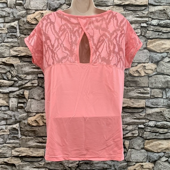 #9 Columbia Peach Lace Back Athletic Yoga Gym Running Workout Shirt Top Medium - Picture 4 of 5
